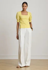 Lauren Ralph Lauren SMOCKED COTTON JERSEY PUFF-SLEEVE TOP