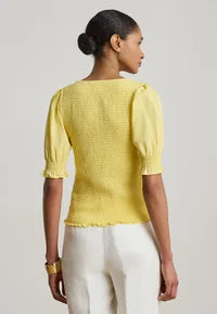 Lauren Ralph Lauren SMOCKED COTTON JERSEY PUFF-SLEEVE TOP