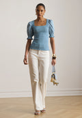 Lauren Ralph Lauren SMOCKED COTTON JERSEY PUFF-SLEEVE TOP